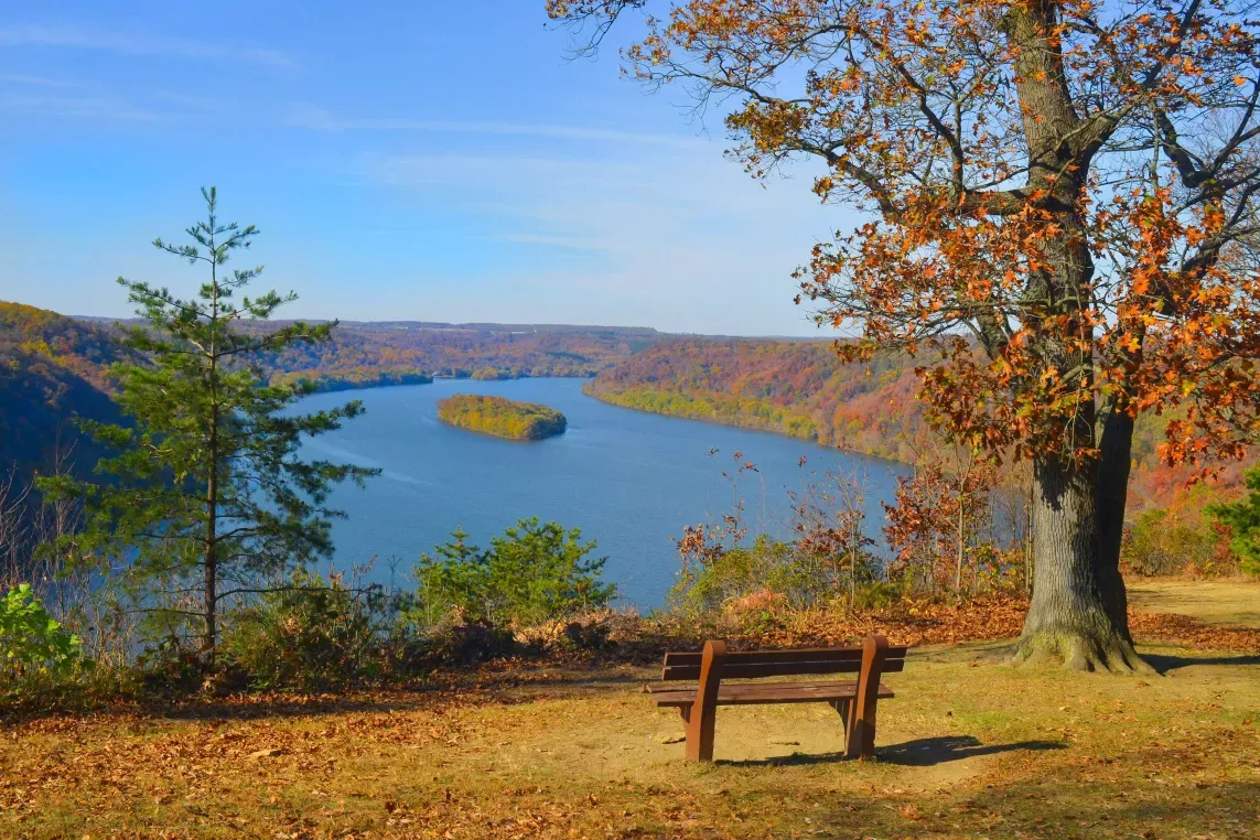 Beautiful autumn view from The Pinnacle Overlook in Susquehannock State Park, Lancaster County Pennsylvania.