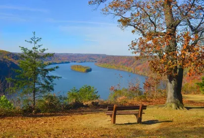 Beautiful autumn view from The Pinnacle Overlook in Susquehannock State Park, Lancaster County Pennsylvania. 
