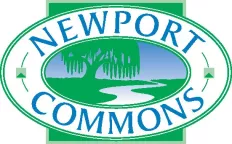 Newport Commons logo featuring a green and blue oval with a tree and winding path graphic.