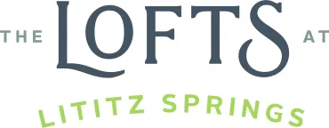 Logo for The Lofts at Lititz Springs with stylish typography and green and navy color scheme.