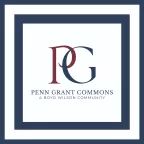 Penn Grant Commons logo, a Boyd Wilson Community. Features an elegant, overlapping red 'P' and navy 'G' above the text 'PENN GRANT COMMONS A BOYD WILSON COMMUNITY'.