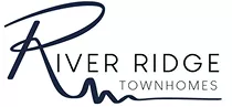 Cursive large R - River Ridge Townhomes in black lettering 