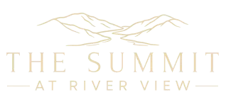 Logo with stylized mountains and a river above "THE SUMMIT AT RIVER VIEW" text.