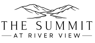 Logo: Mountain range with a river graphic above "THE SUMMIT AT RIVER VIEW" text.